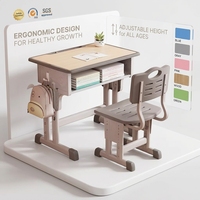Ensemble bureau et chaise d'école réglables en hauteur, acier MDF, certifié CE EN1729, table d'étude ergonomique pour étudiants