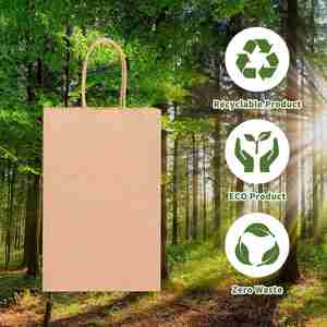 Recyclable Brown Custom Food Grade UV Printed Flexiloop Handle <b>Biodegradable</b> Kraft <b>Paper</b> Food Bag - Product Image 4