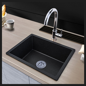 Design graphique 80% Quartz Tone Series Granite Undermount Grand évier de cuisine à bol unique, Noir - Product Image 1