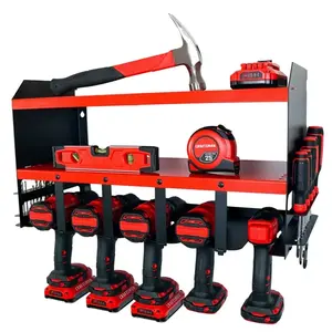 3 Tiers Power Tool Organizer With 5 Slots Drill Holder Wall Mount Heavy Duty Metal Tool Shelf