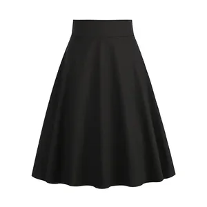 Good Quality Vintage Women Cotton A-line Skirts Summer Skater Ladies High Waist Casual Skirt