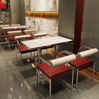 Tables et chaises de restaurant modernes en acier inoxydable, mobilier de restauration commercial écologique pour cafétéria, bar et banquette.