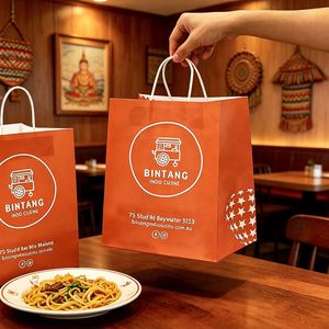 Sac en papier pour la nourriture à emporter, cuisine indonésienne, personnalisé avec logo, écologique, recyclable, biodégradable, jetable - Product Image 1