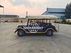 Voiture de loisirs électrique noire à trois rangées, style classique, pour visites touristiques, voiturette de golf rétro, voiture vintage avec auvent, 6 à 14 places, vitesse de 30 à 40 km/h - Product Image 4
