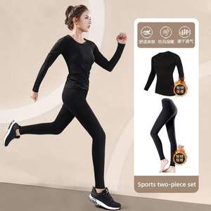 速乾性 レディース 冬用 2 in 1 登山 スキー アウトドア 暖かいインナーウェア パンツ スポーツスーツ タイト ヨガ 長袖 - Product Image 2