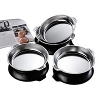 Casserole en acier inoxydable poli miroir style Hong Kong, à double poignée, pour cuisson à sec, usage domestique, fond plat