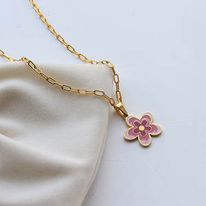Collar con colgante de acero inoxidable 316L personalizado, chapado en oro PVD de 14K/18K, joyería fina de moda, collares con flores esmaltadas para mujer - Product Image 5