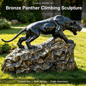 Statua di <span class=keywords><strong>Pantera</strong></span> Nera in Bronzo a Grandezza Naturale, Scultura Animale Personalizzata con Finitura Anticata per Giardino, Cortile, Parco Faunistico, Produttore all'Ingrosso - Product Image 1