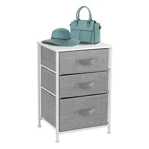 Sturdy Steel Frame Storage Tower with 3 Foldable Fabric Drawer Bins Sustainable Organizer Unit for Bedroom Bedding Storage