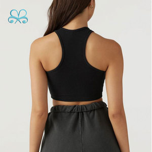 Newest Rib Gym <strong>Vest</strong> Black High Rise <strong>Racer</strong> <strong>Back</strong> Crop tank Tops for <strong>Woman</strong> - Product Image 3
