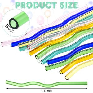 Pailles ondulées en verre transparent coloré réutilisables de 8 pouces pour gobelets de 16 oz, boissons, café, lait, thé, cocktails, jus - Product Image 2