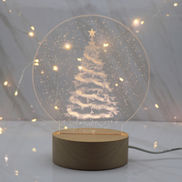 Lampe led de noël avec Base en bois, arbre de noël, veilleuse 3D, cadeau pour enfants