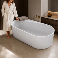 Baignoire autoportante ovale moderne en surface solide mate pour salles de bain d'hôtes, baignoire en pierre artificielle pour la vente en gros