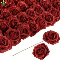 Fleurs artificielles 25 pièces, roses en mousse aux couleurs scintillantes, aspect réaliste, avec tiges, pour bouquets de mariage DIY, décoration de mariage