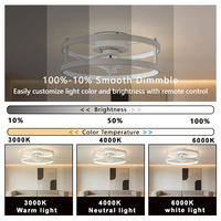 Ventilateur de plafond LED à 5 pales avec double cercle, 400 LED, gradation progressive tricolore, télécommande et contrôle par application, configuration Agi32