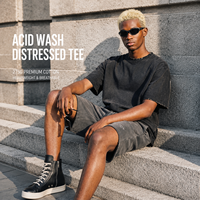 T-shirt Homme Vintage Délavé et Vieilli 275G, Coupe Oversize en Coton à Bords Bruts, Style Streetwear Rétro Décontracté