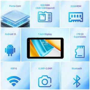 Tablette Android 7 pouces M7A en gros d'usine, processeur Penta Core A333, 8 Go + 32 Go, batterie 3500 mAh, caméra 0,3 MP + 2 MP, écran capacitif K7, Wi-Fi - Product Image 2