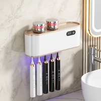 Stérilisateur de brosse à dents UV mural sans perforation UVC+UVA 99,99% de désinfection Séchage à la chaleur Installation sans perçage Plastique