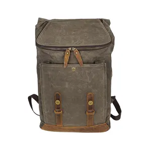 Mochila informal Unisex para ordenador portátil, bolsa de lona encerada Vintage para senderismo