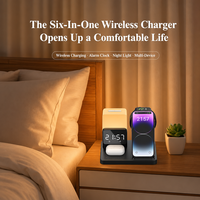 Beli Sekarang 6 in 1 15W Wireless Charging Stand dengan Lampu Malam LED Jam,  Bracket Pengisian Daya Multi Perangkat untuk Ponsel Jam Tangan Earbuds
