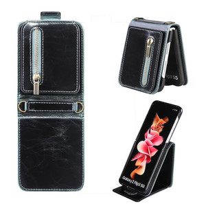 Pour <span class=keywords><strong>Samsung</strong></span> Portefeuille en cuir avec support Fonction Fente pour carte Fermeture éclair Téléphone étui pour <span class=keywords><strong>Samsung</strong></span> Galaxy Z <span class=keywords><strong>Flip3</strong></span> 4 - Product Image 1