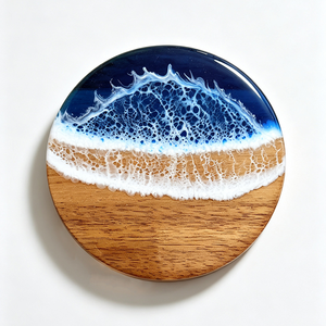 Resin Crafts Natural Wood Epoxy Resin <b>Coaster</b>, Handcrafted Ocean Beach Style Drink <b>Coaster</b>&Cheese Board for Tabletop&Home Decor - Product Image 1