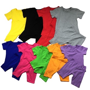 Conjuntos de Ropa para Niños al por Mayor de Verano, 40 Colores, Camisetas para Niñas y Niños, Conjuntos de Algodón Sólido para Bebés, Boutique de Ropa Infantil, Último Modelo - Product Image 1