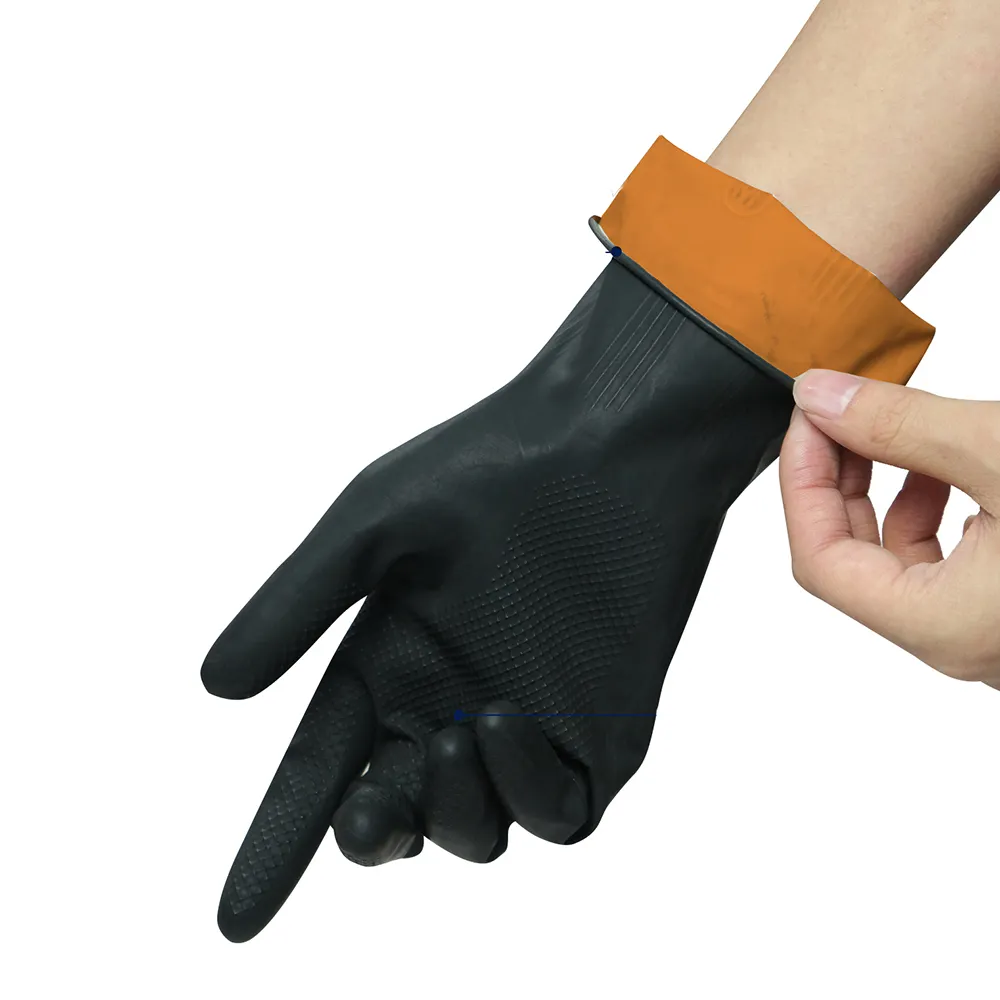 Hot Sale Custom Durable Heavy Duty Man Black Neoprene Latex Rubber Industrial Oil Proof Safety Working Hand Protective Gloves