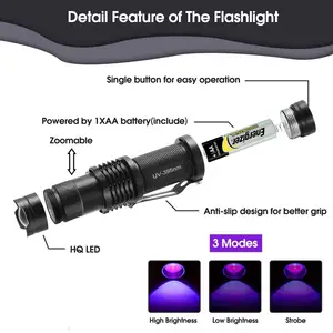 LOHAS शक्तिशाली Flashlights जलाकर पालतू जानवर Blacklight 395nm यूवी मशाल एलईडी Flashlights के साथ 3 मोड के लिए डेरा डाले हुए Nightwalk