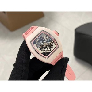 Nuevo Reloj de Hombre Mecánico Automático con Tourbillon Esqueletizado de Cerámica Rosa, Estilo Lujoso, Clásico y Elegante - Product Image 1