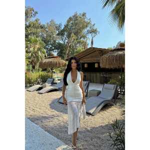 Robe décontractée élégante blanche Carlina avec col carré, dentelle transparente et fermetures éclair, vêtements d'été ODM pour événements chics, taille XS - Product Image 1