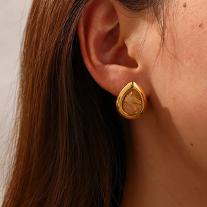 <b>Hot</b> Selling 18K Gold Plated 304 Stainless Steel Vacuum Electroplating Natural <b>Stone</b> Geometric Handmade Earrings For Women - Product Image 2