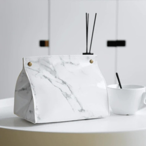 Sacs à mouchoirs en cuir PU en stock, boîtes à mouchoirs à motif marbre nordique, sacs de rangement pour mouchoirs domestiques. - Product Image 3