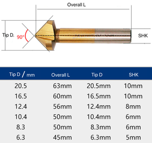 LUBY CHL-DB-5216 6pcs Metric Set 3 Flutes HSS Titanium Three Edge Chamfering <strong>End</strong> <strong>Mill</strong> <strong>Countersink</strong> <strong>Drill</strong> Bit - Product Image 5