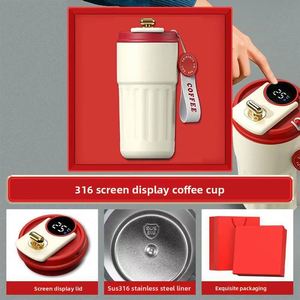 Mug de voyage 12 oz en acier inoxydable, tasse à café isotherme sous vide, gobelet anti-fuite pour boissons chaudes et froides (rouge intelligent) - Product Image 3