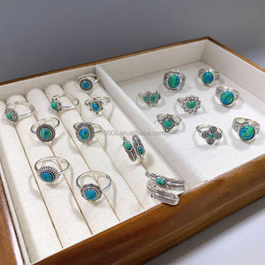 แหวนเงินแท้ S925 ชุบออกซิไดซ์ ประดับด้วยพลอยเทอร์ควอยซ์ มีสินค้าใหม่มาถึง เครื่องประดับแฟชั่นสำหรับผู้หญิง ผู้ชาย ของขวัญงานแต่งงาน - Product Image 5