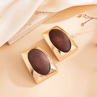 Boucles d'oreilles vintage géométriques trapézoïdales en bois incrusté et métal pour femme, style rétro, accessoires de fête, bijoux fantaisie, cadeau