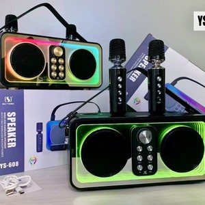 YS608พื้นผิวกระจกไม้3600มิลลิแอมป์20วัตต์ไมค์ไร้สายแบบคู่เสียงสะท้อนลำโพงคาราโอเกะเปลี่ยนเสียง - Product Image 4