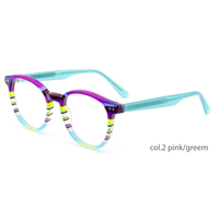 Montures de lunettes rondes en acétate en gros, motif color-block coloré, approvisionnement en vrac, lunettes optiques tendance pour la vente au détail et la revente