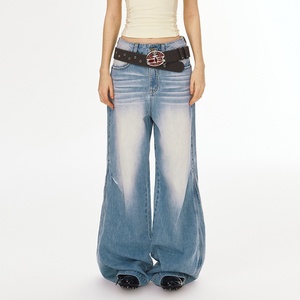 Vaqueros de mezclilla azul personalizados para mujer, de alta calidad, con lavado desgastado, estilo vintage, holgados, talla grande, estilo boyfriend. - Product Image 1