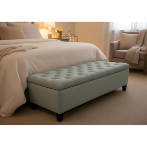Banco otomano de almacenamiento de 50.25 pulgadas, azul claro, tapizado, reposapiés para sala de estar y comedor - Product Image 3