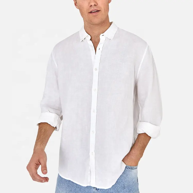 ENYA Wholesale Mens Linen Shirt Custom Logo Long Sleeve Breathable Lightweight Cotton Linen Summer Dress Shirts For Men