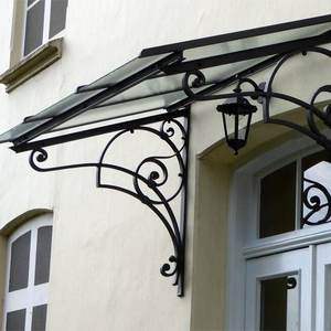Auvent en fer forgé personnalisé avec fonctionnement fixe Caractéristiques coupe-vent anti-UV Montage mural pour villa Conception traditionnelle par défilement - Product Image 4