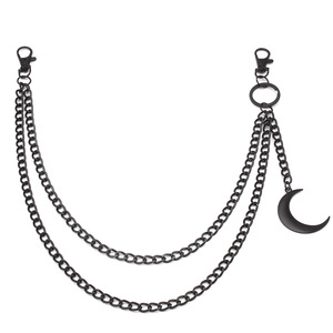 Cadena de cintura de doble capa con colgante de luna estilo Hip Hop Punk Metal, unisex, de aleación de zinc, para uso diario. - Product Image 5
