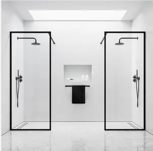 Puerta de ducha de baño esmerilada para habitación de vidrio templado con marco de aluminio