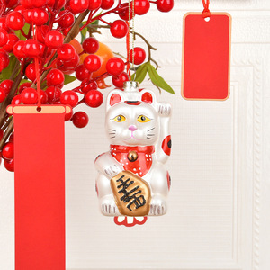 Pendentif Chat Porte-Bonheur en Verre Blanc Peint, Décorations de Noël pour l'Aménagement de Scènes d'Arbre - Product Image 3