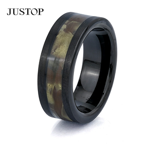 JUSTOP Men's Tungsten Wedding Band With Wood Inlay <b>Black</b> Gun Plated Modern Design Ring For Wedding - Product Image 4