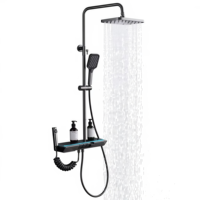 Ensemble de douche domestique thermostatique en cuivre chromé de Kaiping, design moderne, avec barre de levage, double commande chaud/froid, pomme de douche carrée