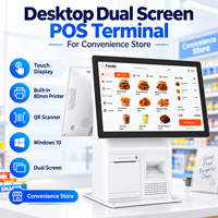 Terminal de point de vente à double écran de 15,6 pouces avec écran tactile, imprimante intégrée de 80 mm, lecteur de code QR, Windows 10 pour les magasins de proximité