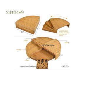Bamboo Cheese Board <b>Set</b> 18 Inch Diameter With Hidden Drawer For Serving And Cutting - Product Image 4